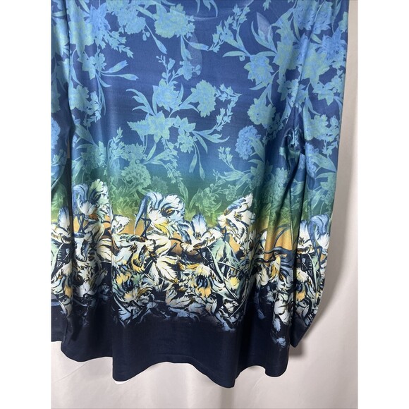 XL One World Blue Floral Woman Top Round Neck - Picture 7 of 8
